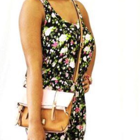 ROSE FLORAL DESIGNED BLACK PINK GREEN ROMPER - Picture 1 of 5